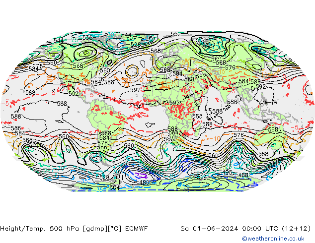 Z500/Rain (+SLP)/Z850 ECMWF so. 01.06.2024 00 UTC