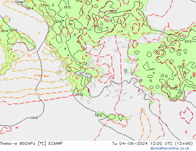 Theta-e 850hPa ECMWF di 04.06.2024 12 UTC