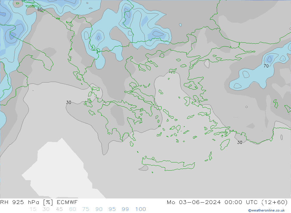 Humidité rel. 925 hPa ECMWF lun 03.06.2024 00 UTC