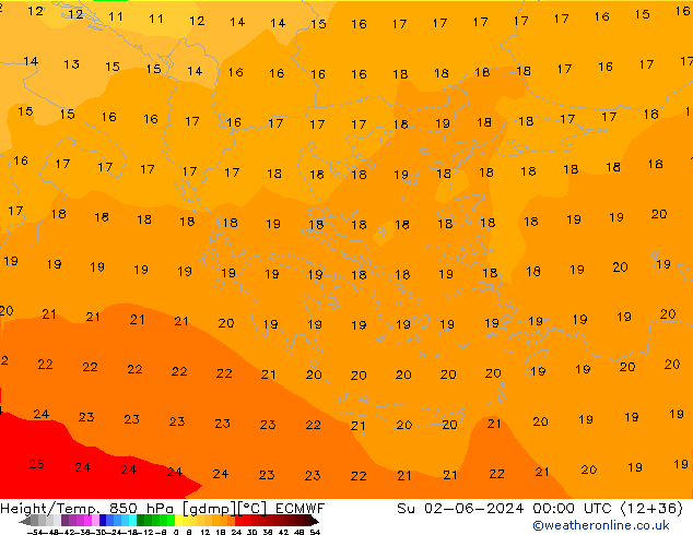 Height/Temp. 850 hPa ECMWF  02.06.2024 00 UTC