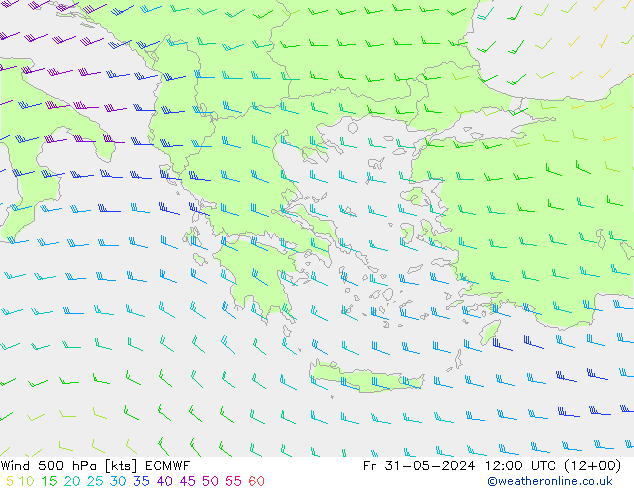 Wind 500 hPa ECMWF Fr 31.05.2024 12 UTC