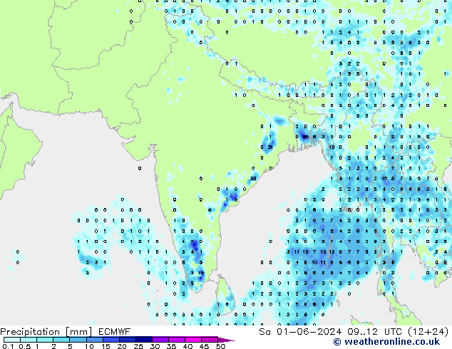 Precipitation ECMWF Sa 01.06.2024 12 UTC