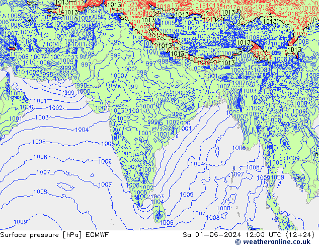 Pressione al suolo ECMWF sab 01.06.2024 12 UTC