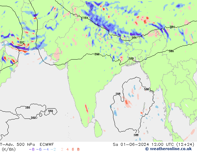 T-Adv. 500 гПа ECMWF сб 01.06.2024 12 UTC