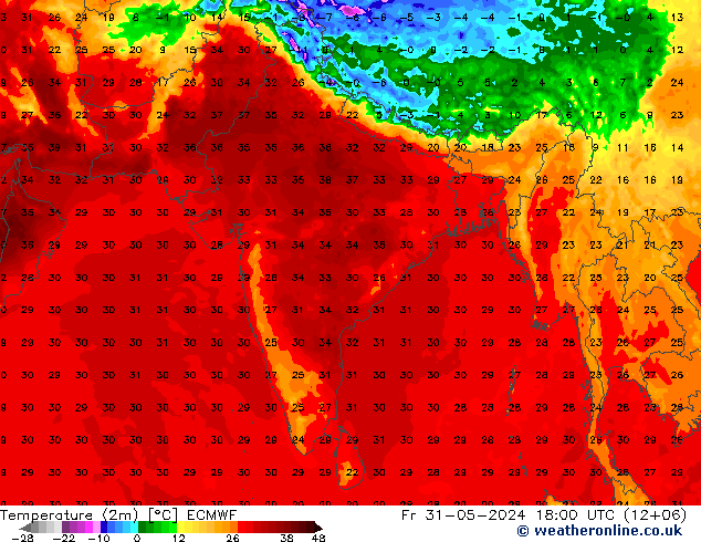 température (2m) ECMWF ven 31.05.2024 18 UTC