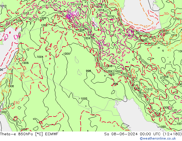 Theta-e 850гПа ECMWF сб 08.06.2024 00 UTC