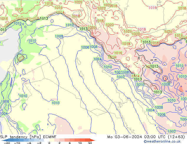 SLP tendency ECMWF Mo 03.06.2024 03 UTC