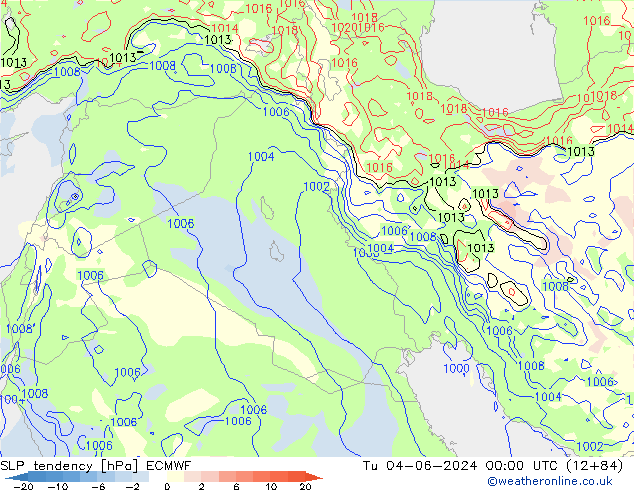 SLP tendency ECMWF Út 04.06.2024 00 UTC