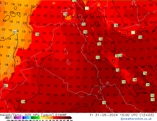 Height/Temp. 925 hPa ECMWF Fr 31.05.2024 15 UTC