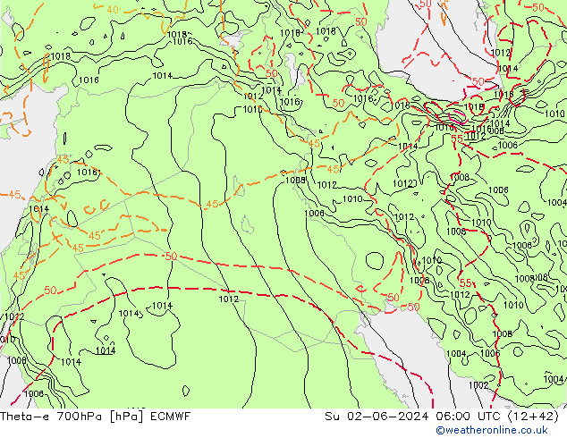 Theta-e 700hPa ECMWF Su 02.06.2024 06 UTC