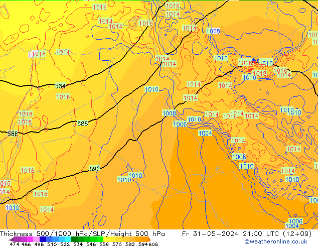 Thck 500-1000hPa ECMWF Fr 31.05.2024 21 UTC