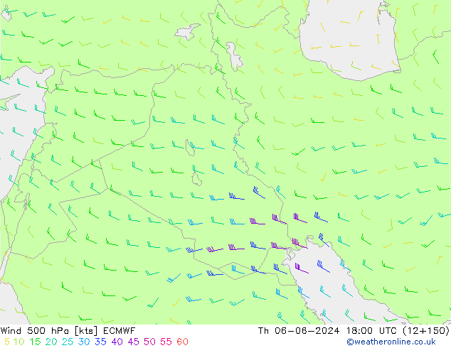 Wind 500 hPa ECMWF Čt 06.06.2024 18 UTC