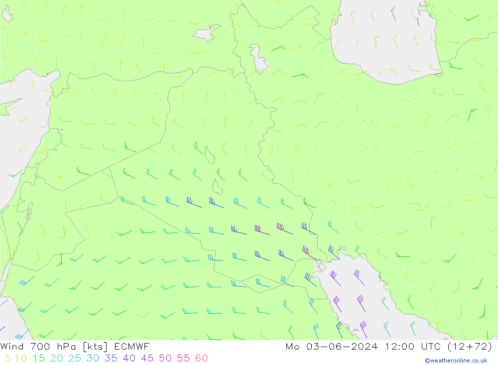 Wind 700 hPa ECMWF Mo 03.06.2024 12 UTC
