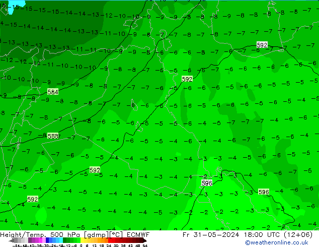 Z500/Rain (+SLP)/Z850 ECMWF Fr 31.05.2024 18 UTC