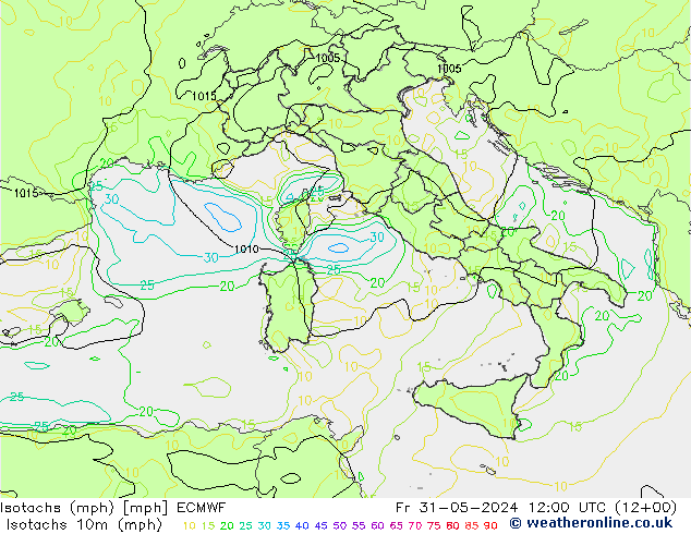 Isotachs (mph) ECMWF Sex 31.05.2024 12 UTC