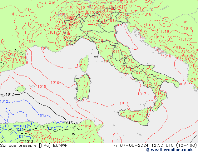 pressão do solo ECMWF Sex 07.06.2024 12 UTC