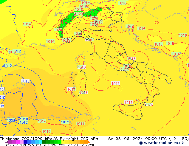 700-1000 hPa Kalınlığı ECMWF Cts 08.06.2024 00 UTC