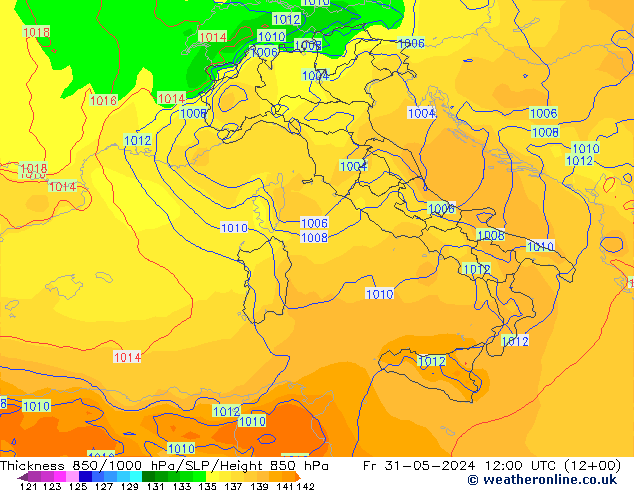 Thck 850-1000 hPa ECMWF Sex 31.05.2024 12 UTC