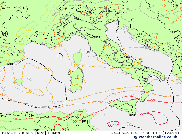 Theta-e 700hPa ECMWF mar 04.06.2024 12 UTC