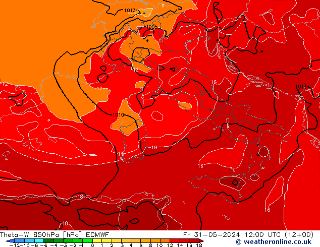 Theta-W 850hPa ECMWF vie 31.05.2024 12 UTC