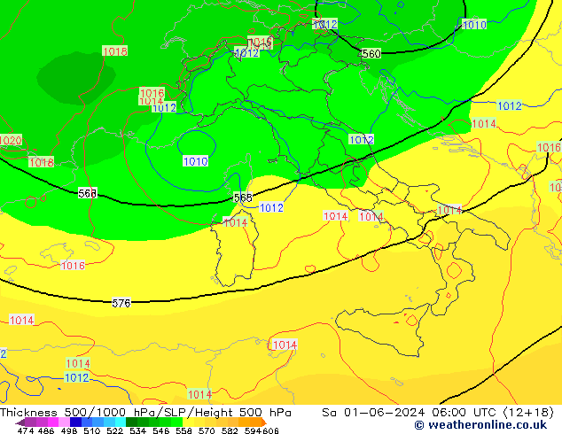 500-1000 hPa Kalınlığı ECMWF Cts 01.06.2024 06 UTC