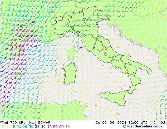 Wind 700 hPa ECMWF Sa 08.06.2024 12 UTC