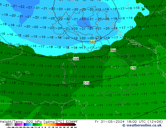 Z500/Regen(+SLP)/Z850 ECMWF vr 31.05.2024 18 UTC