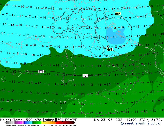 Z500/Rain (+SLP)/Z850 ECMWF Mo 03.06.2024 12 UTC