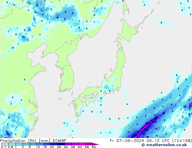 Precipitación (6h) ECMWF vie 07.06.2024 12 UTC