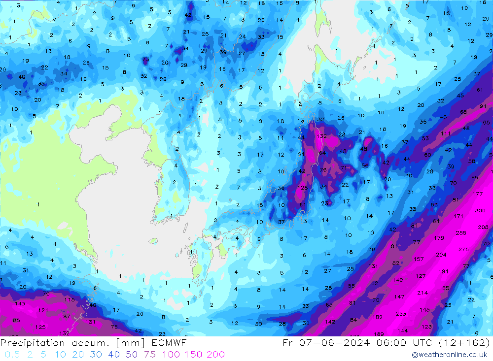 Precipitation accum. ECMWF пт 07.06.2024 06 UTC