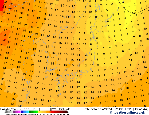 Z500/Rain (+SLP)/Z850 ECMWF Čt 06.06.2024 12 UTC