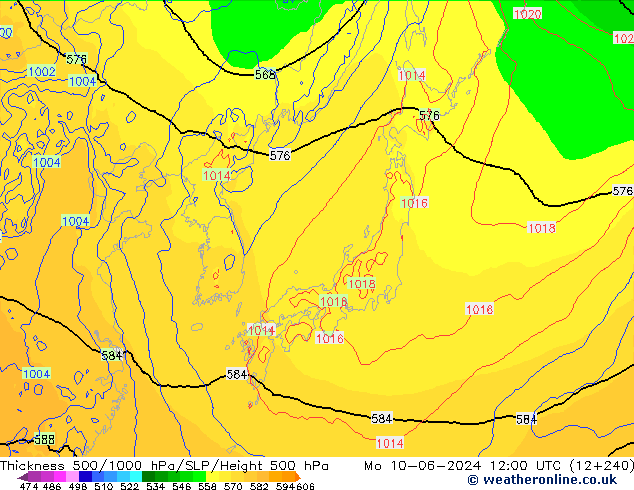 Thck 500-1000hPa ECMWF Mo 10.06.2024 12 UTC