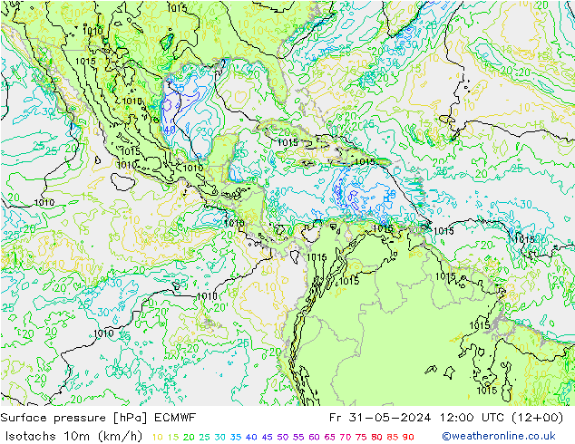 Isotachs (kph) ECMWF ven 31.05.2024 12 UTC