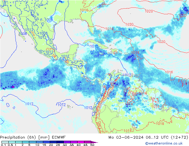 Z500/Rain (+SLP)/Z850 ECMWF pon. 03.06.2024 12 UTC