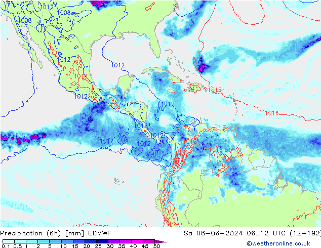 Z500/Rain (+SLP)/Z850 ECMWF сб 08.06.2024 12 UTC