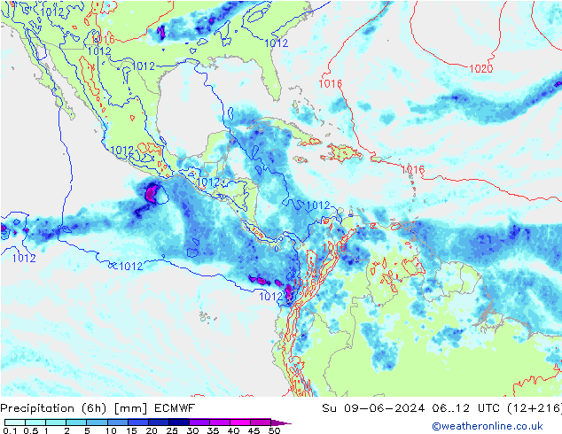 Z500/Rain (+SLP)/Z850 ECMWF nie. 09.06.2024 12 UTC