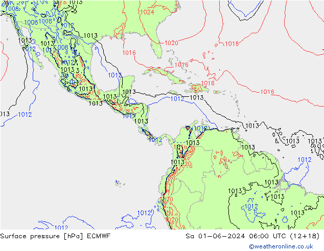 Surface pressure ECMWF Sa 01.06.2024 06 UTC