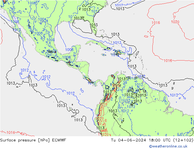 Surface pressure ECMWF Tu 04.06.2024 18 UTC