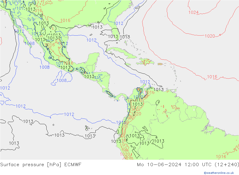 Luchtdruk (Grond) ECMWF ma 10.06.2024 12 UTC