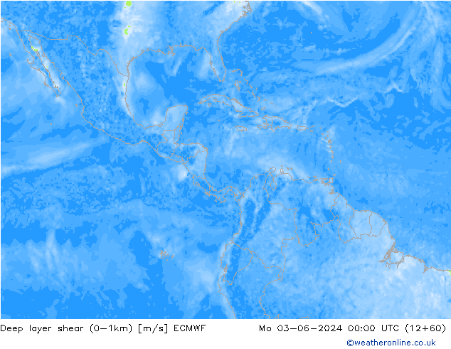 Deep layer shear (0-1km) ECMWF пн 03.06.2024 00 UTC