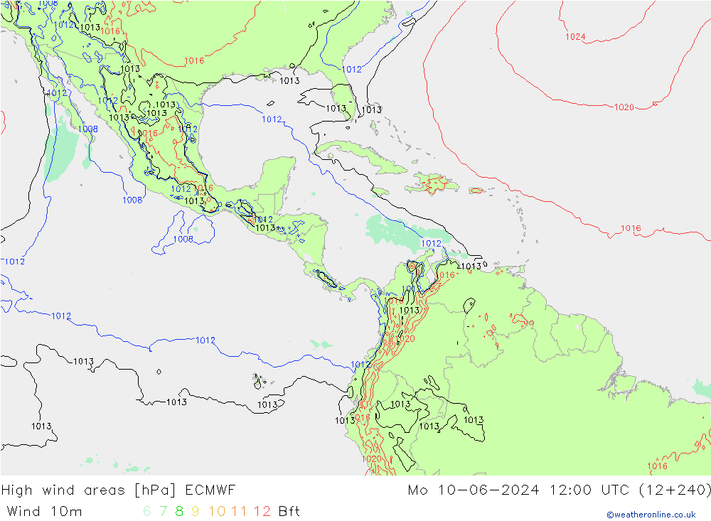 High wind areas ECMWF lun 10.06.2024 12 UTC