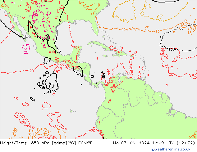 Z500/Rain (+SLP)/Z850 ECMWF pon. 03.06.2024 12 UTC