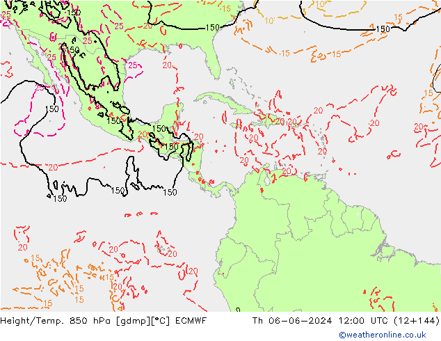 Height/Temp. 850 hPa ECMWF Čt 06.06.2024 12 UTC