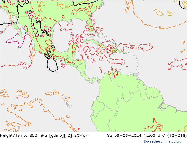 Z500/Rain (+SLP)/Z850 ECMWF nie. 09.06.2024 12 UTC