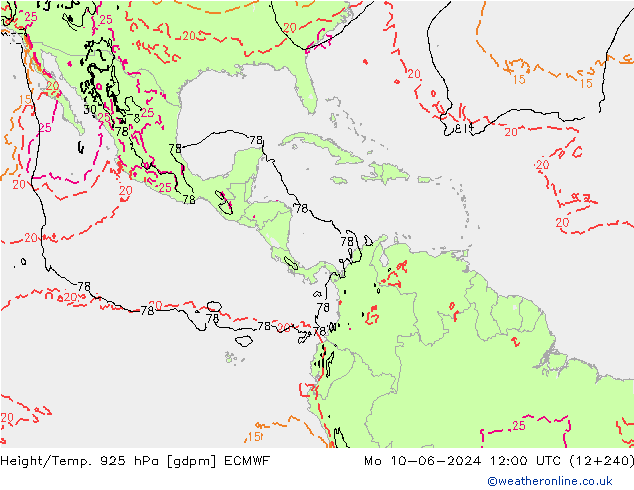 Yükseklik/Sıc. 925 hPa ECMWF Pzt 10.06.2024 12 UTC