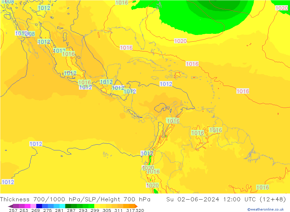 Thck 700-1000 hPa ECMWF dim 02.06.2024 12 UTC