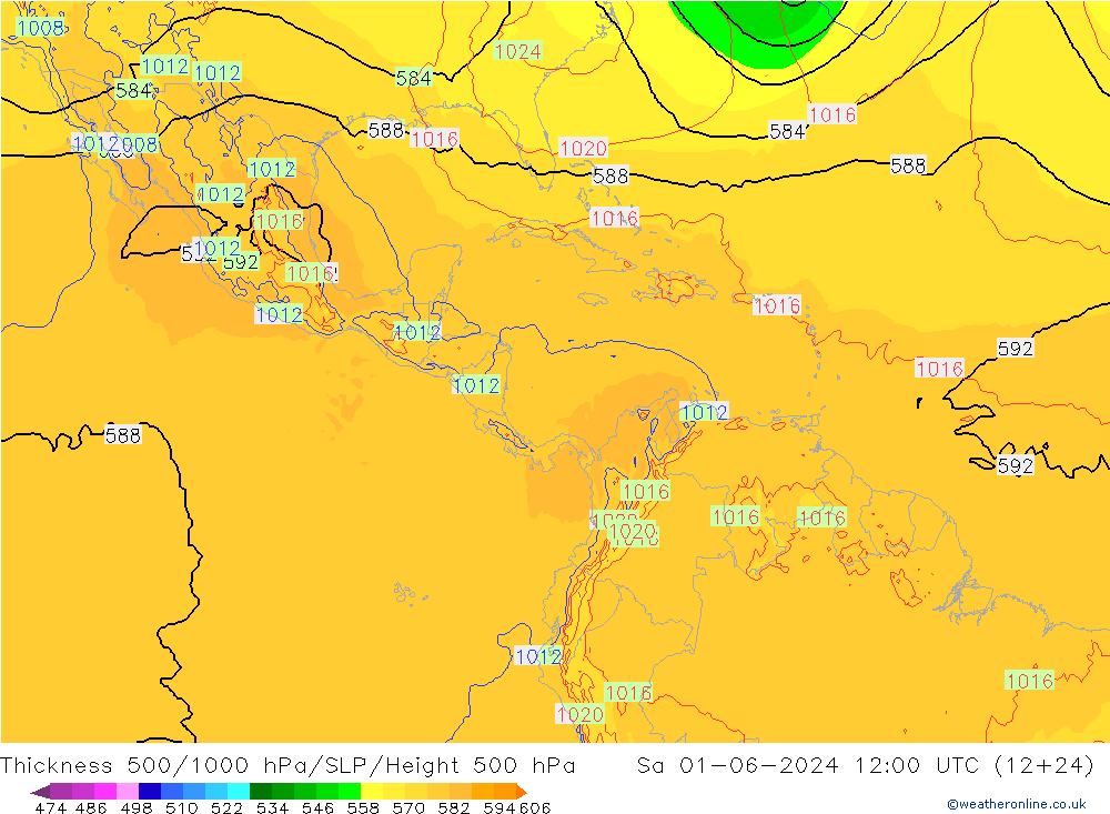 Dikte 500-1000hPa ECMWF za 01.06.2024 12 UTC