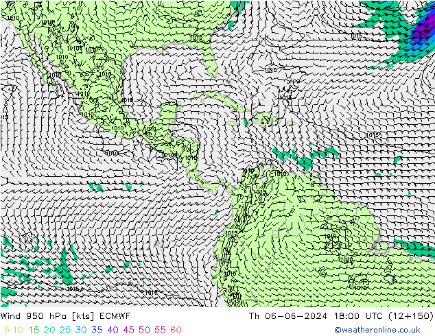 Vento 950 hPa ECMWF gio 06.06.2024 18 UTC