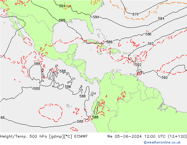 Z500/Rain (+SLP)/Z850 ECMWF mer 05.06.2024 12 UTC