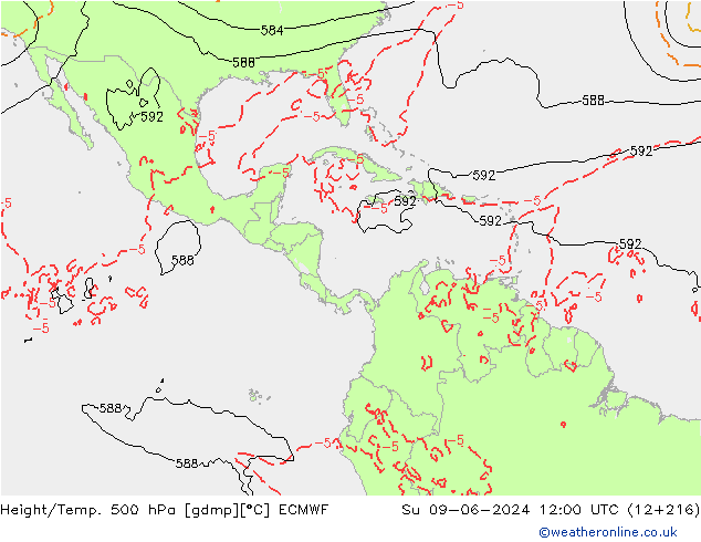 Z500/Rain (+SLP)/Z850 ECMWF nie. 09.06.2024 12 UTC